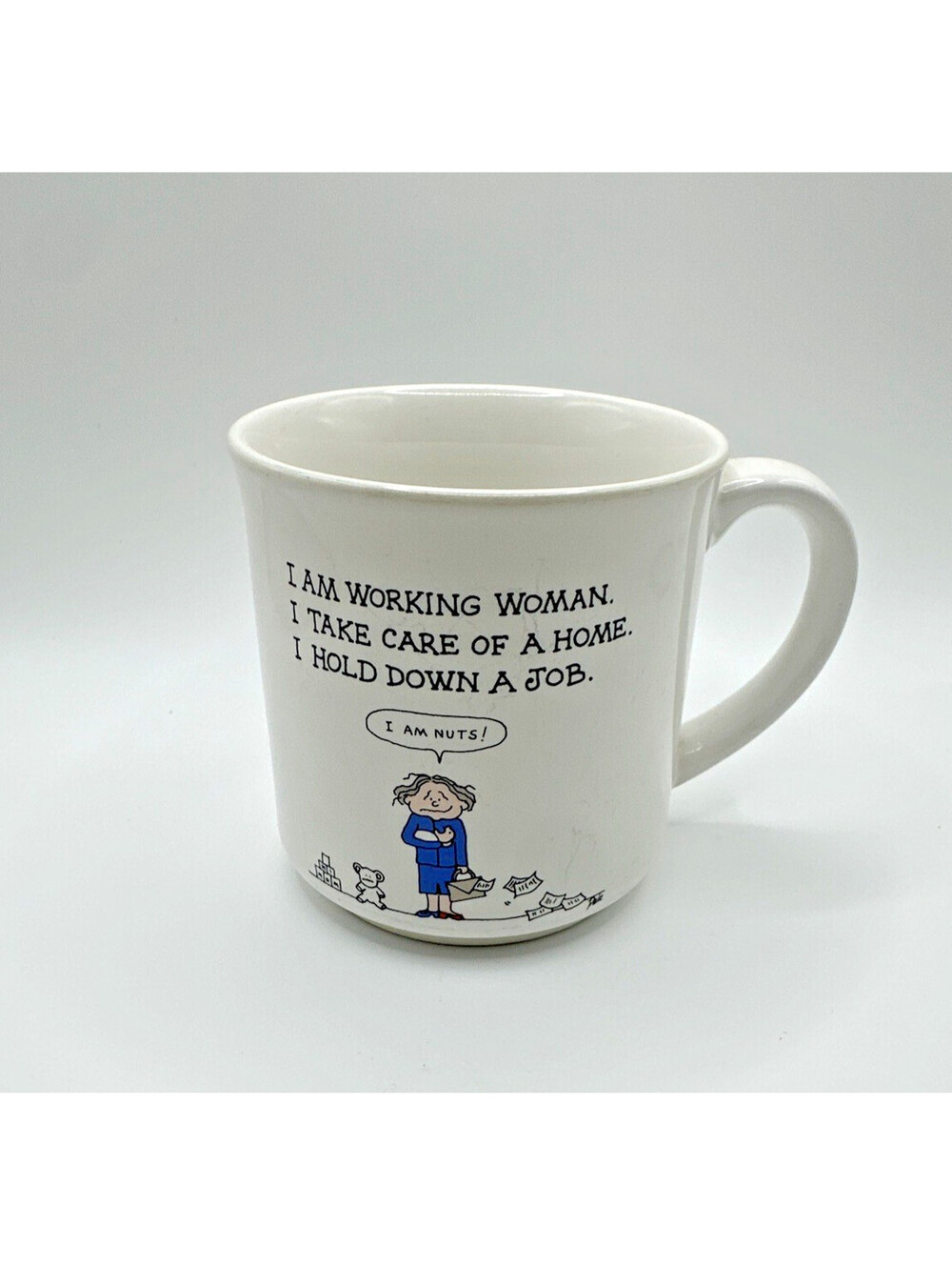 Vintage 80s Coffee Mug Cup Recycled Paper Products Japan Working Woman 10 oz